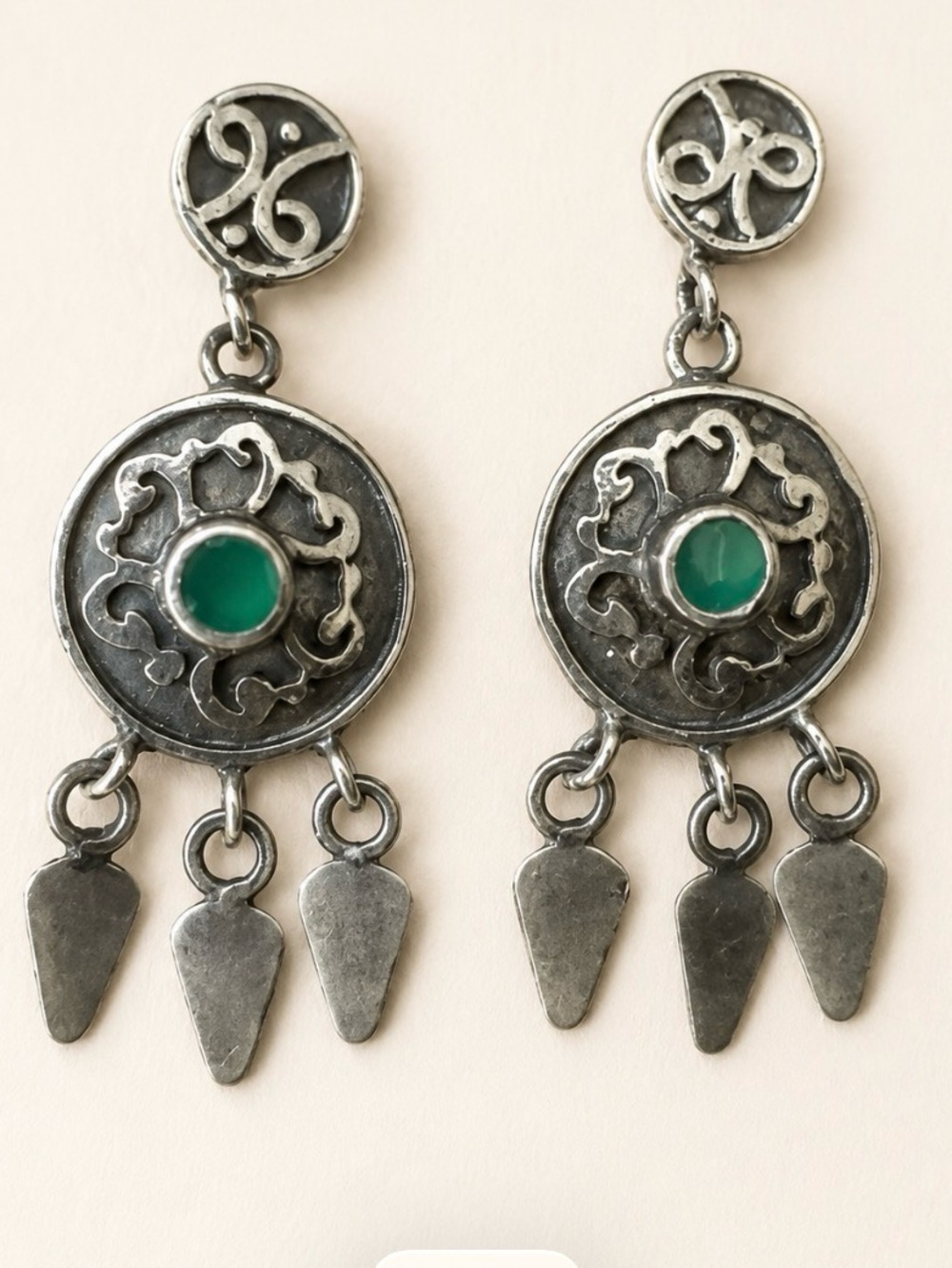 Vintage Sterling Silver Drop Earrings with Turquoise - Picture 3 of 4